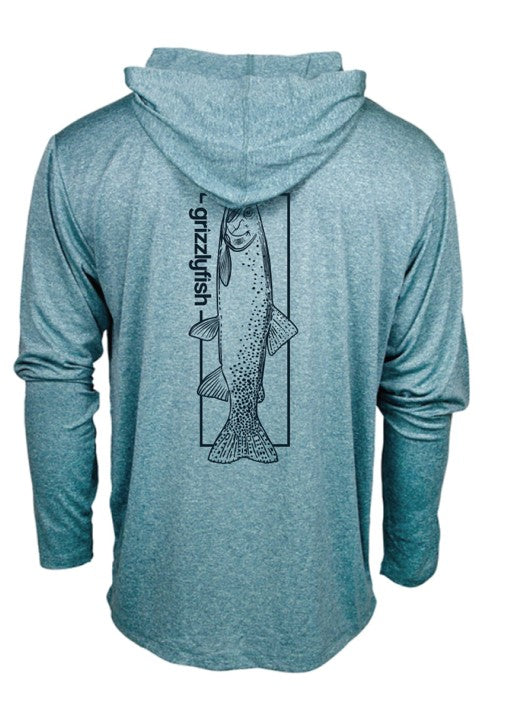 GrizzlyFish SPF 30 Performance Fishing Long Sleeve Hoodie- Harbor Heather